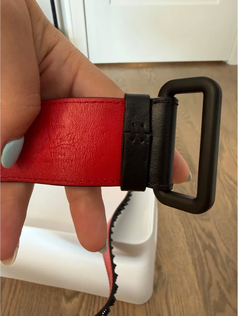 Christian Louboutin 110/44 Men's Black and Red Leather Studded Belt